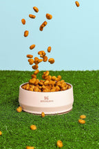 Durable three cup cat and dog feeding bowl with tapered sides.