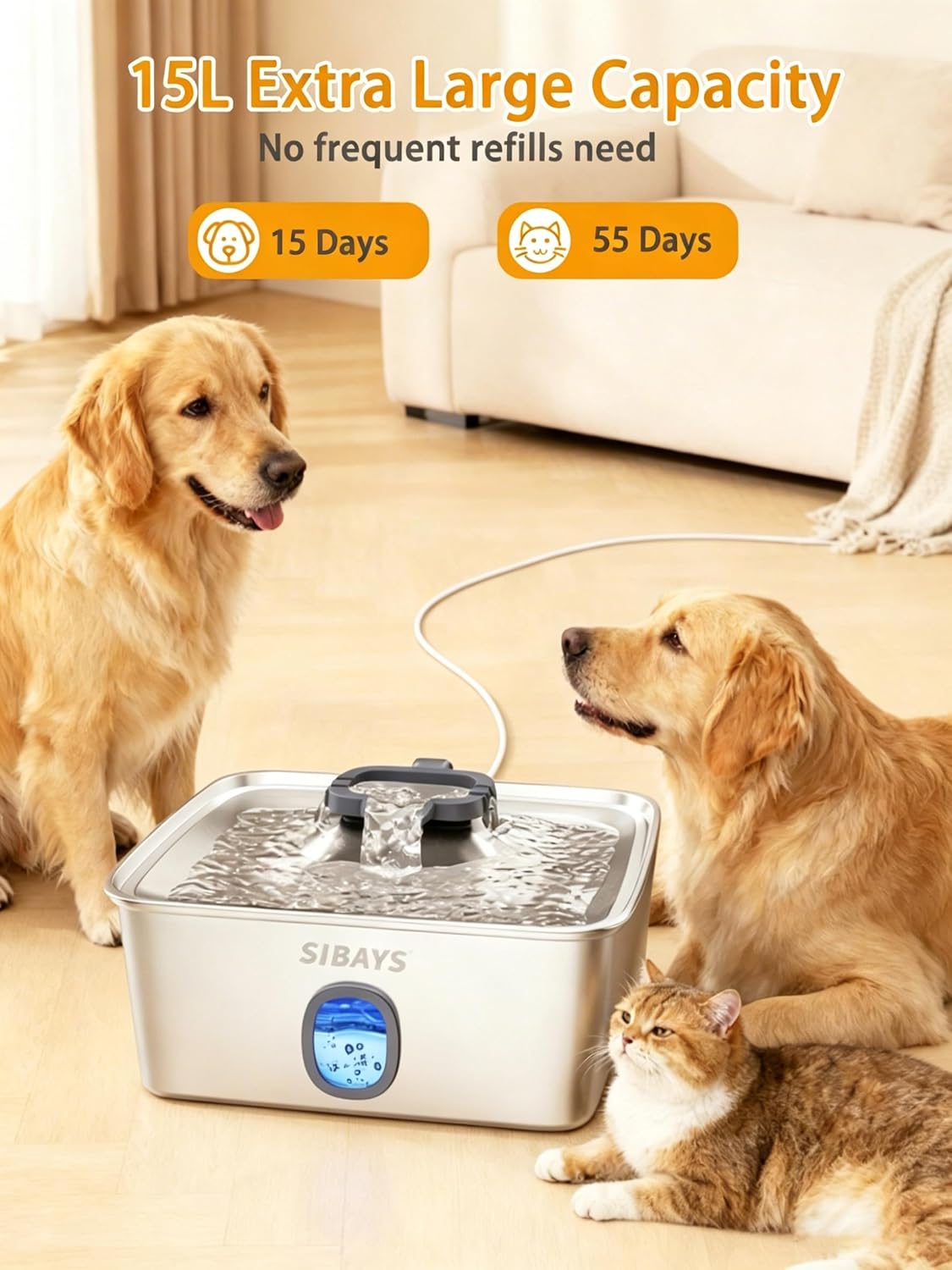 Sibays large pet fountain showing water level window