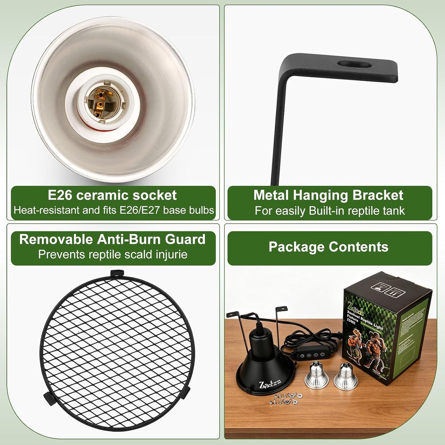Premium ceramic socket detail inside the Zooiisol reptile heat lamp dome for thermal safety.