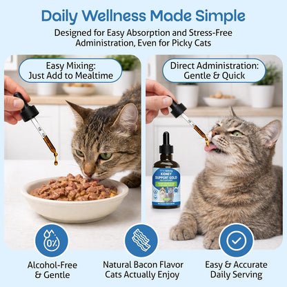 Pet Wellbeing liquid kidney supplement for cats with natural bacon flavor