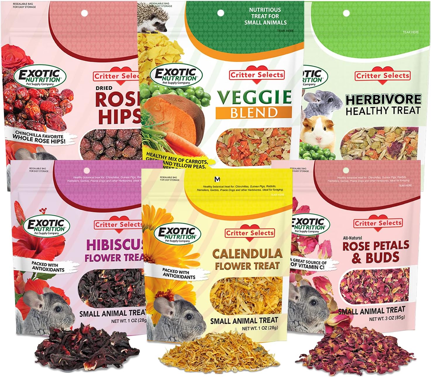 Exotic Nutrition Herbivore Treats Six Pack front view of natural pet food packaging