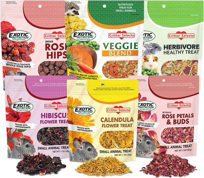 Exotic Nutrition Herbivore Treats Six Pack front view of natural pet food packaging