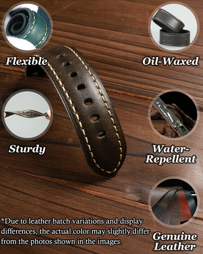 REZERO replacement watch band showcasing the natural patina texture and stitching detail
