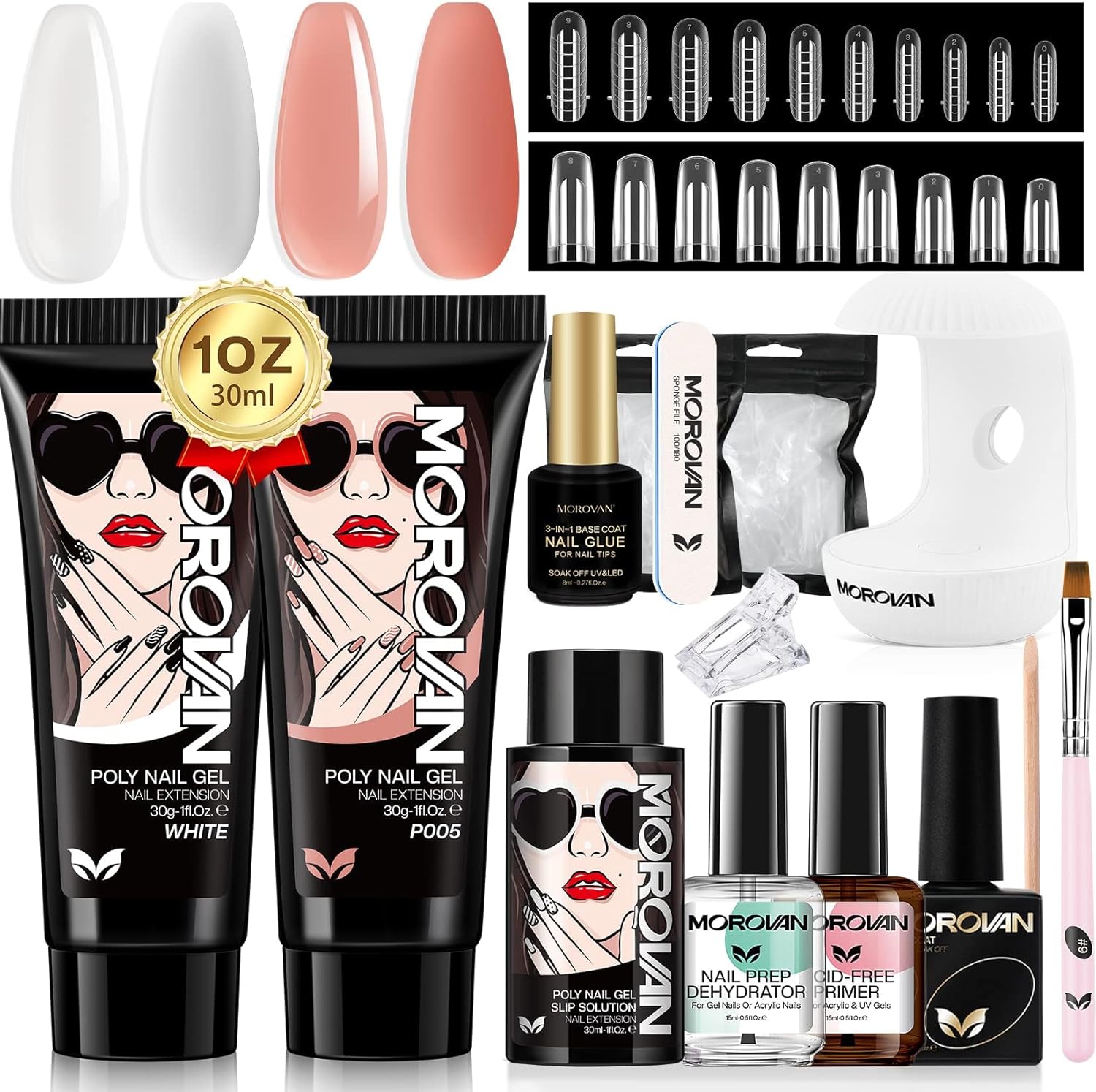 Morovan Poly Gel Nail Kit with UV lamp front view