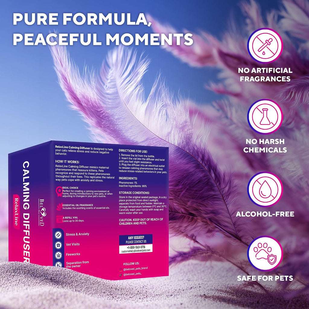 Anxiety relief pheromone kit for cats showing safe home placement instructions.