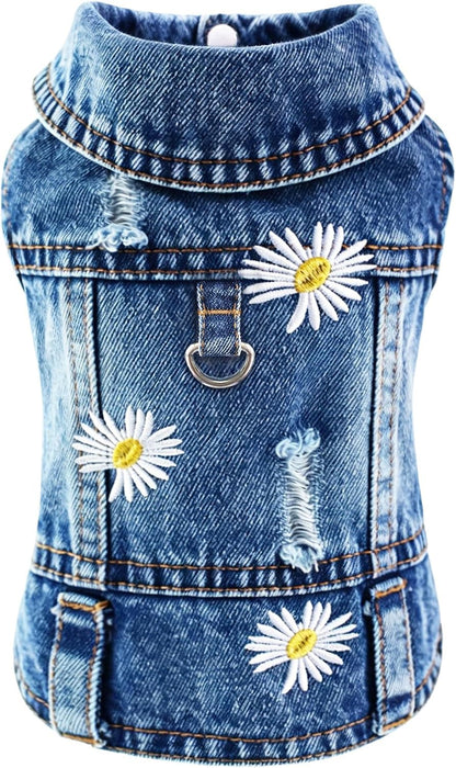 Dog Jean Jacket, Blue Denim Shirt Classic Lapel Vest Coat Costume Puppy T-Shirt, Comfort Tank Top Cool Apparel, Washed Pet Clothes for Dogs Boy Girl (with D-Ring, Medium) - Image 9