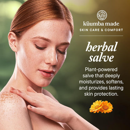 Organic herbal healing salve jar for sensitive skin care texture close up