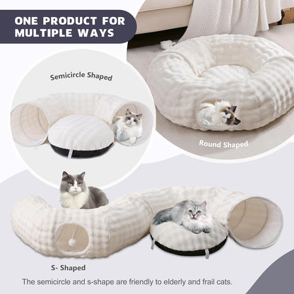Yaning round peekaboo cave toy with dangling balls for indoor cats side view