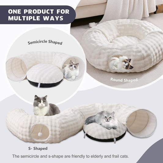 Yaning round peekaboo cave toy with dangling balls for indoor cats side view