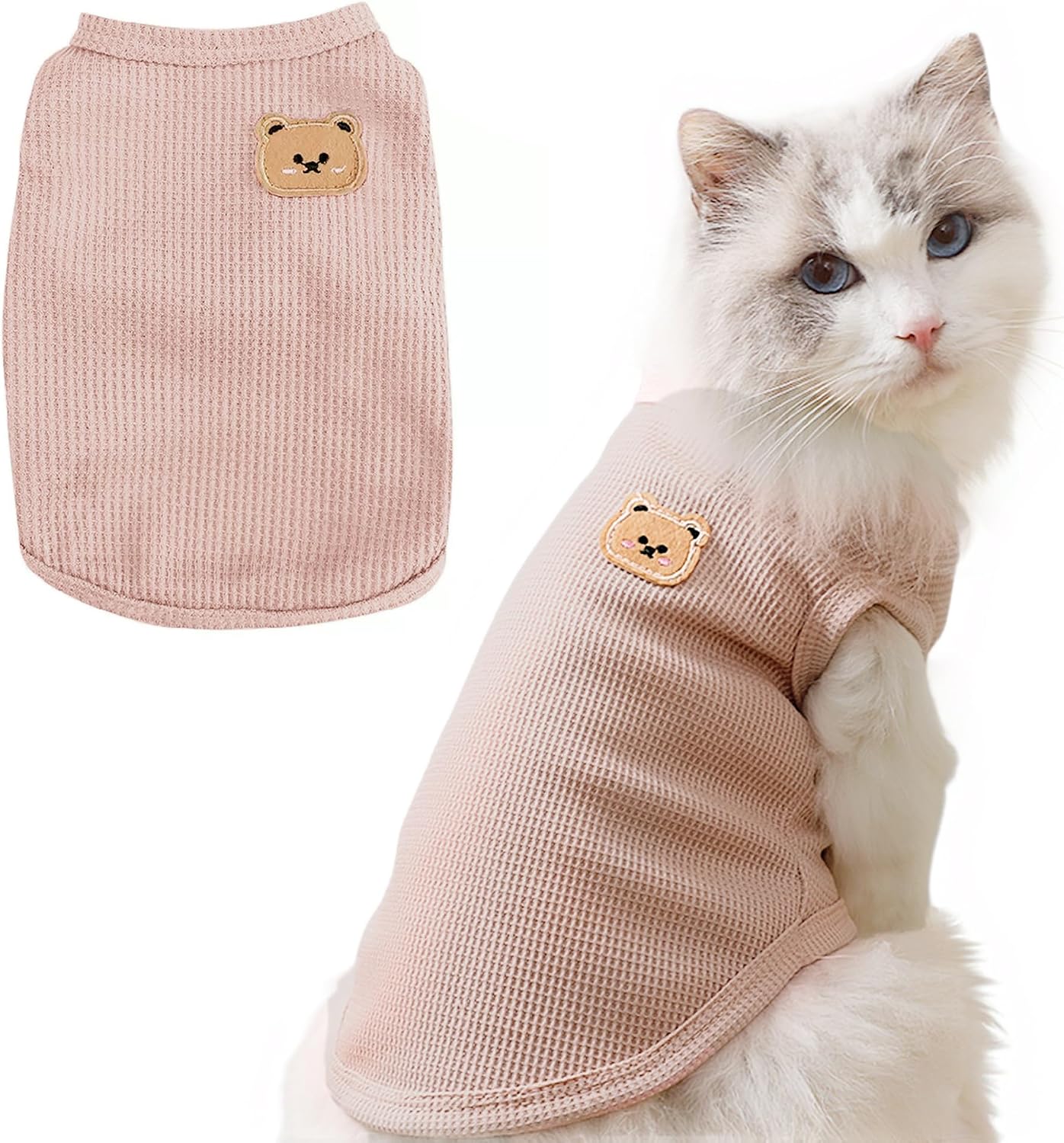 Waffle Knit Cat & Dog T Shirt for Small Dogs, Stretchable Puppy Shirt for Sphynx Cats & Small Breeds, Pet Clothes | Breathable Summer/Winter Apparel for Newborn(Green Large) - Image 11