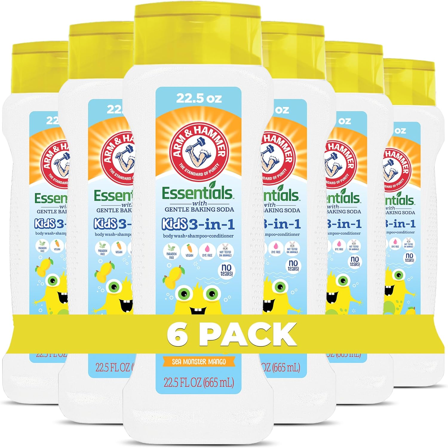 Arm & Hammer Essentials Kids 3-in-1 Body Wash Sea Monster Mango 6 pack