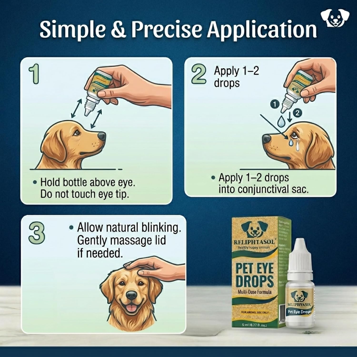Reliphtasol imported USA pet eye drops bottle application design