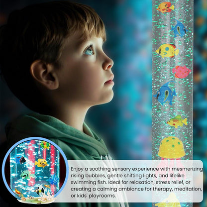 Dreamtrue floor aquarium light showing blue LED mode with rising bubbles