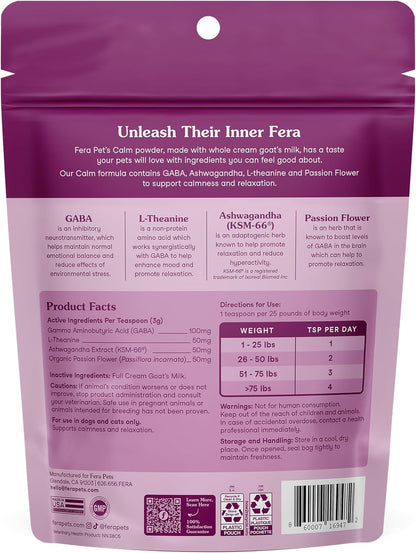 Natural GABA and L-Theanine pet powder pouch highlighting picky eater friendly taste.