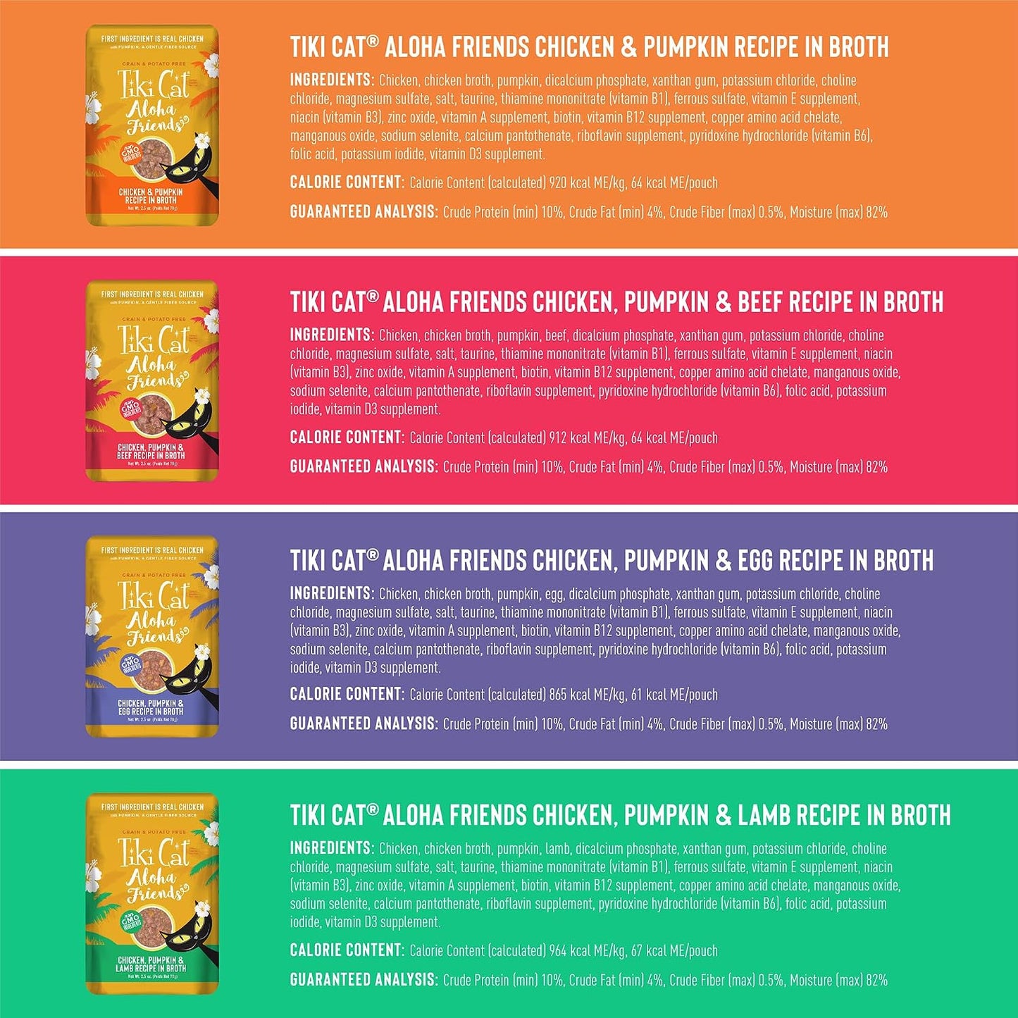 Tiki Pets high protein high moisture wet cat food variety pack packaging back details
