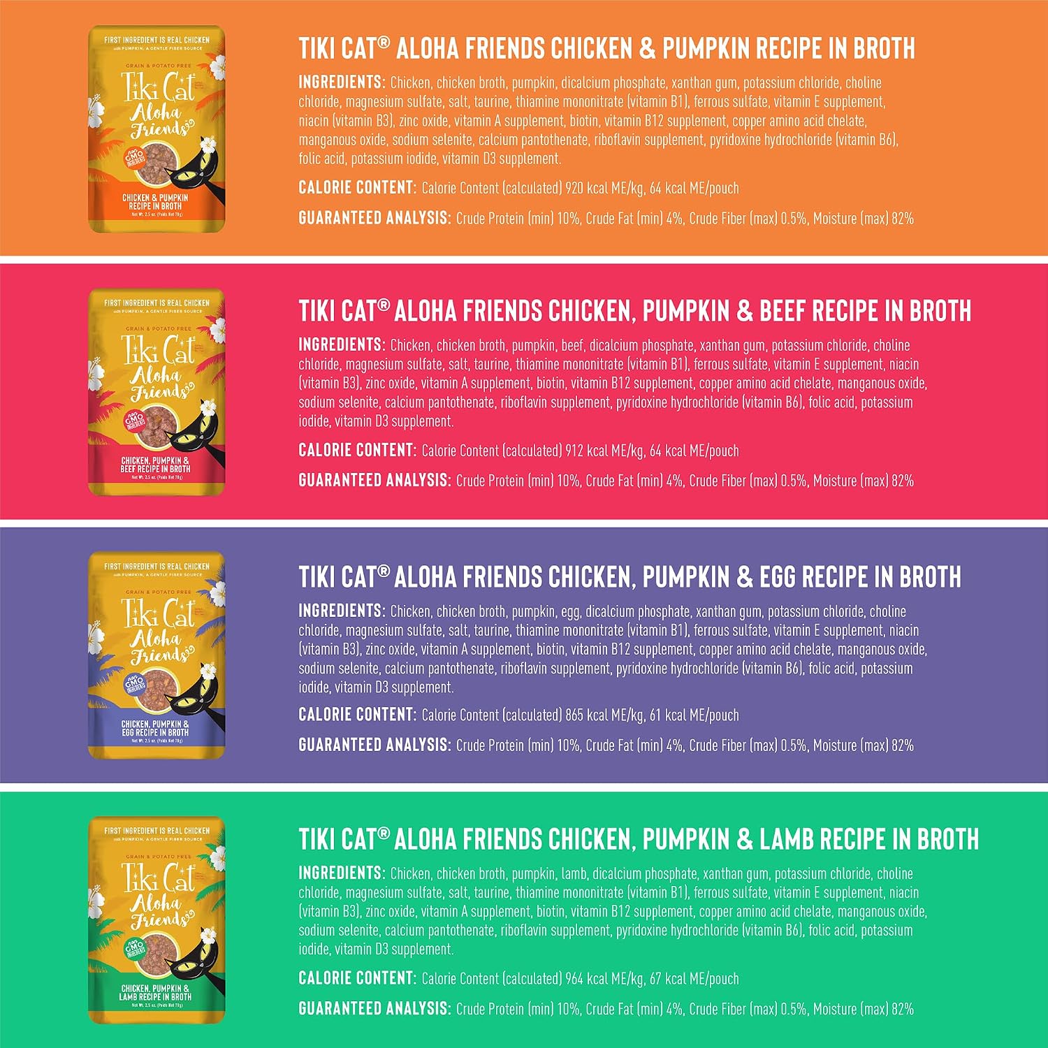 Tiki Pets high protein high moisture wet cat food variety pack packaging back details