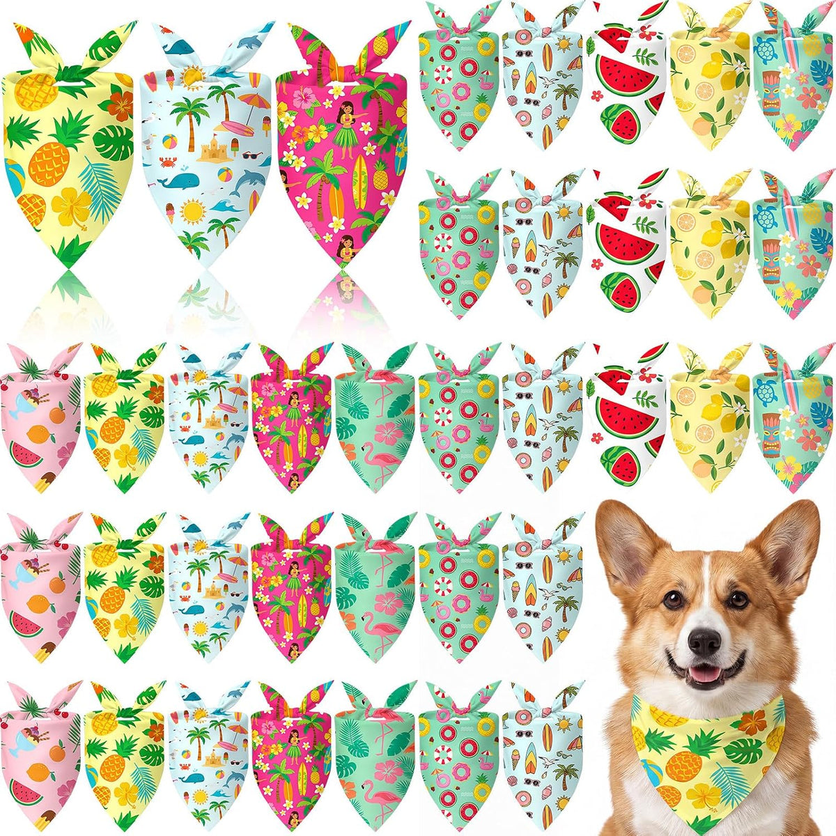 Various designs of striped and star patriotic pet scarves