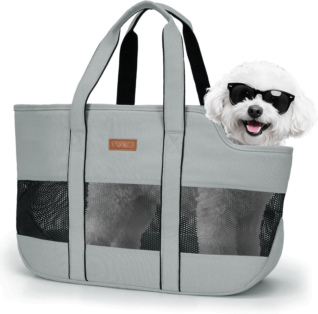 Lekereise dog purse carrier front view in gray