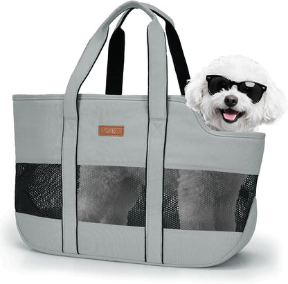 Lekereise dog purse carrier front view in gray