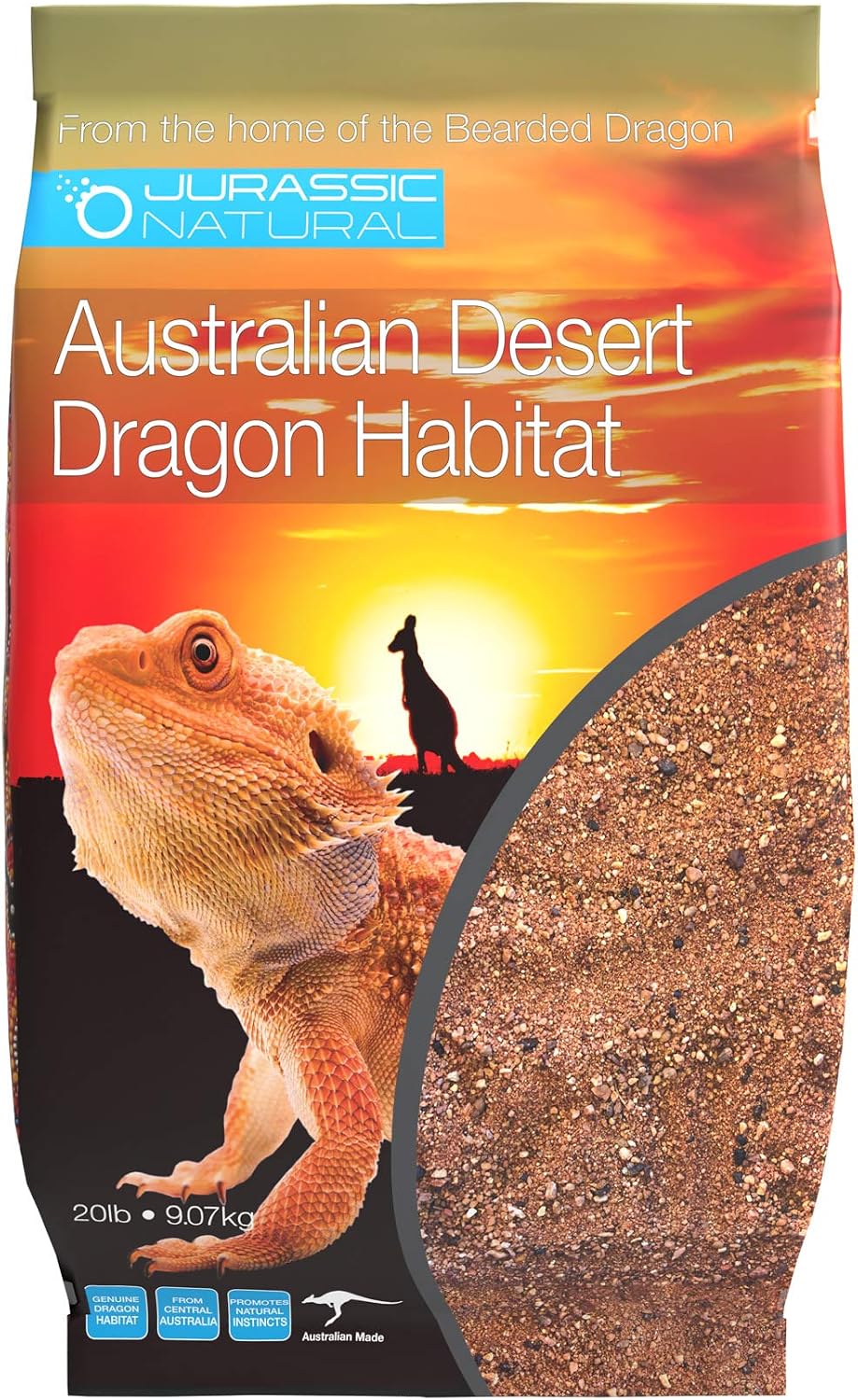 JurassicNatural Australian Desert Dragon Habitat Substrate front view of the twenty pound bag.