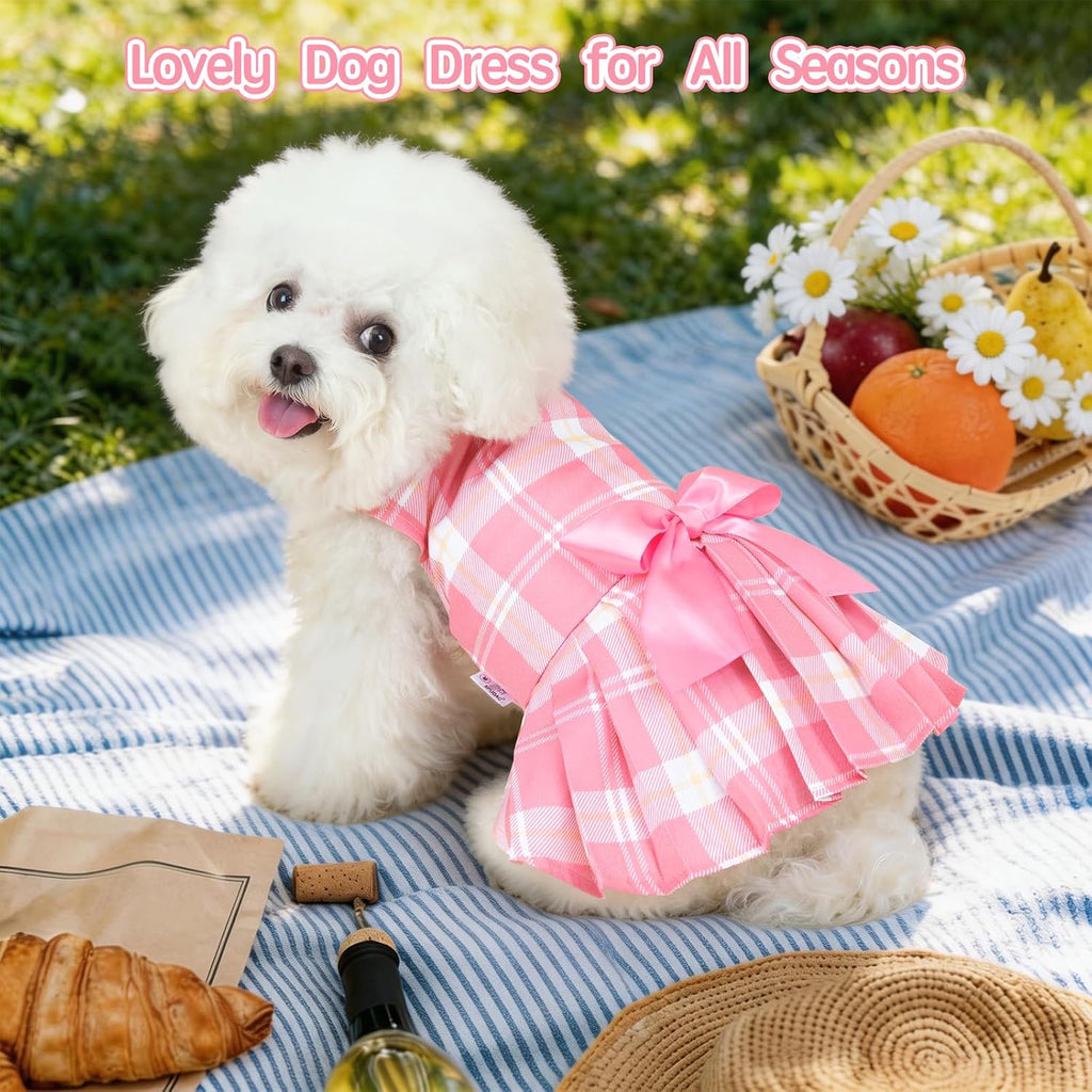 XPUDAC puppy princess clothes collection side view pink plaid pattern outfit