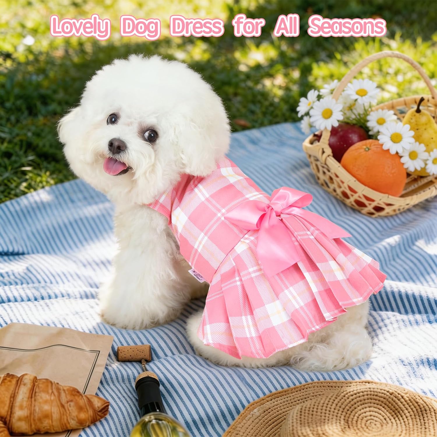 XPUDAC puppy princess clothes collection side view pink plaid pattern outfit