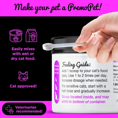 USA imported Premo Pet probiotic powder for cat diarrhea relief