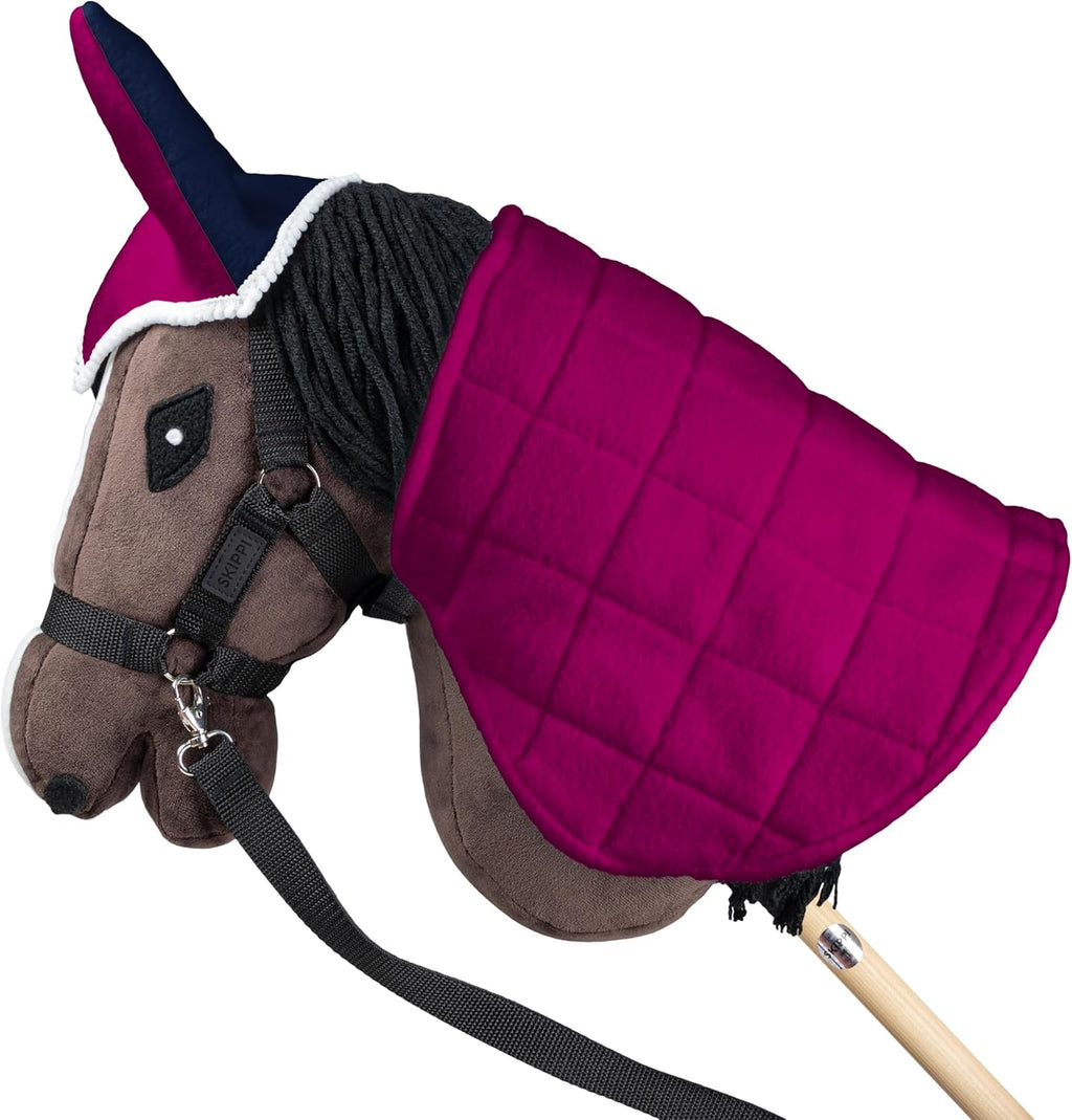 Handmade SKIPPI fleece blanket with adjustable neck closure laid flat.