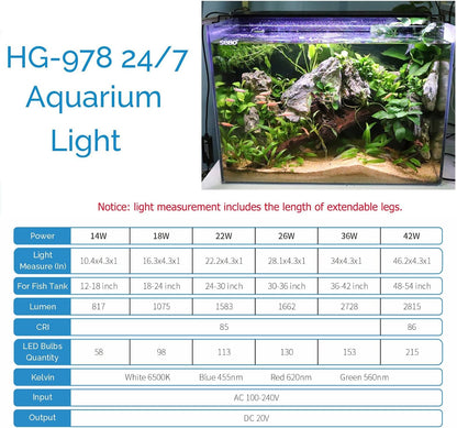Hygger aquarium light illuminating freshwater planted tank