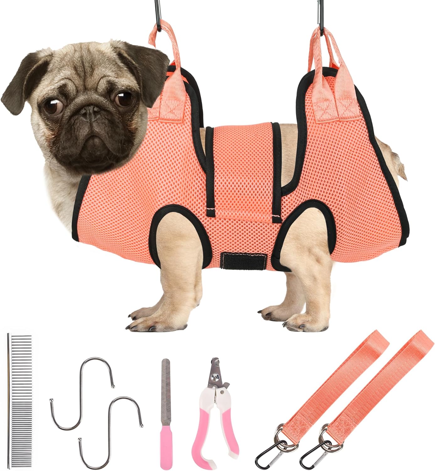PatiencET Dog Grooming Hammock, Pet Grooming Hammock for Cats & Dogs with Security Strap, Dog Sling for Nail Trimming with Nail Clippers/Trimmer, Nail File, Pet Comb(Pink S) - Image 9
