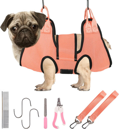PatiencET Dog Grooming Hammock, Pet Grooming Hammock for Cats & Dogs with Security Strap, Dog Sling for Nail Trimming with Nail Clippers/Trimmer, Nail File, Pet Comb(Pink S) - Image 9