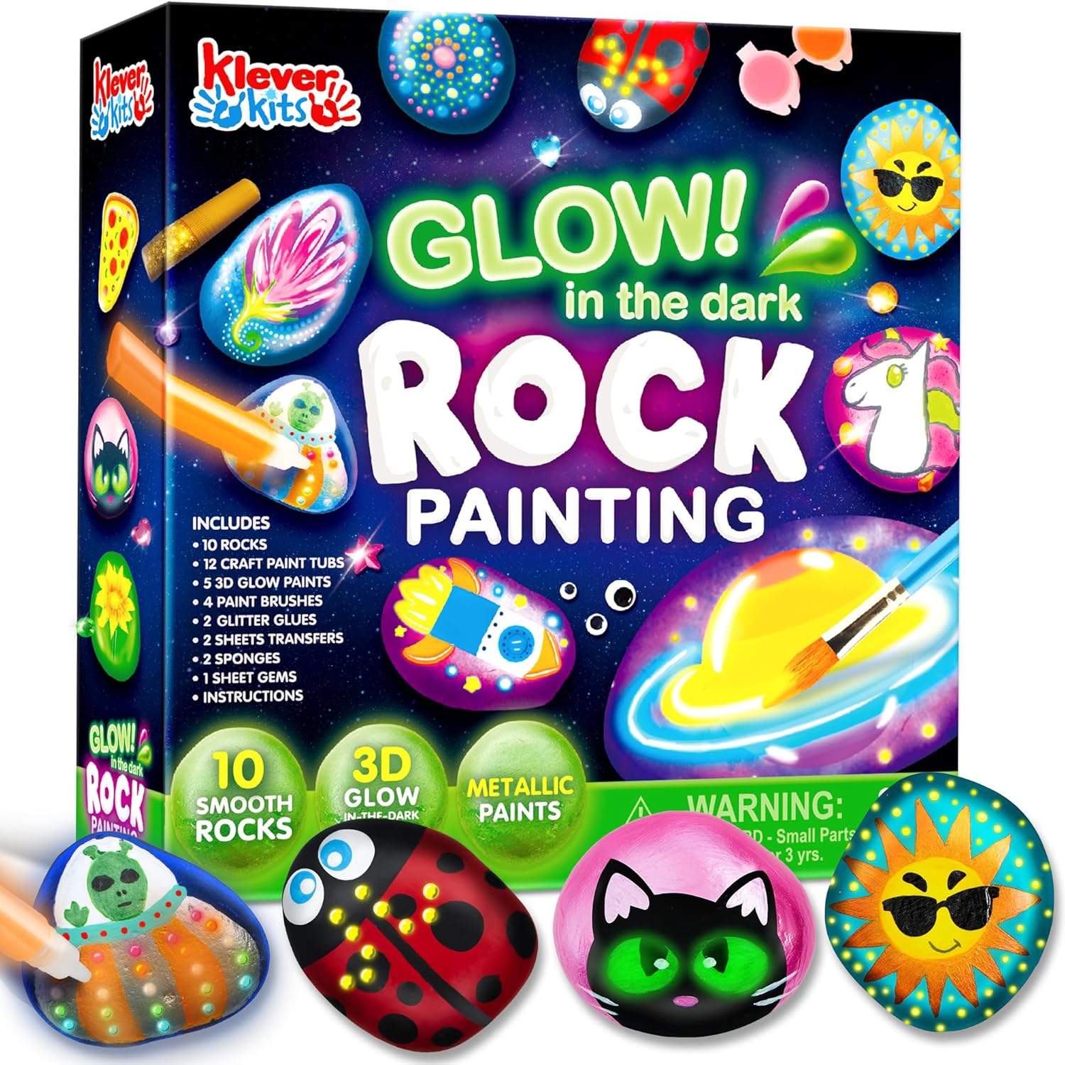 JOYIN glow in the dark rock painting kit front view packaging box showcasing painted stones