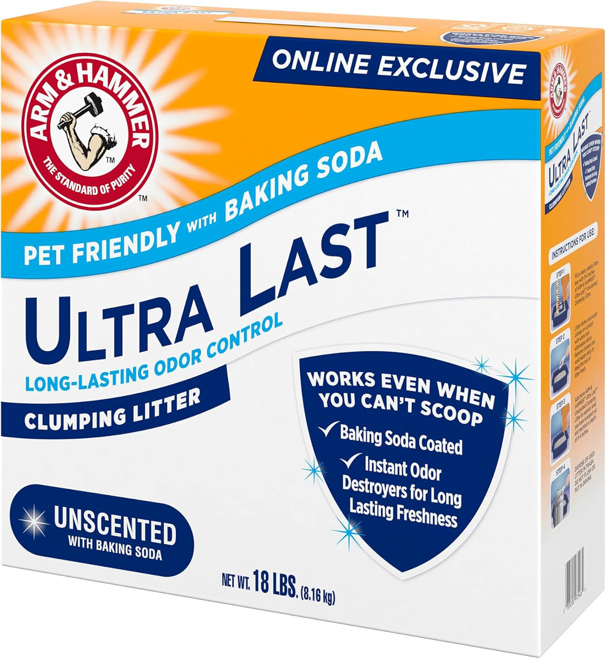 ARM & Hammer Ultra Last Clumping Cat Litter Unscented MultiCat 18 Lbs. Pet Friendly with Baking Soda Odor Control Litter - Image 13