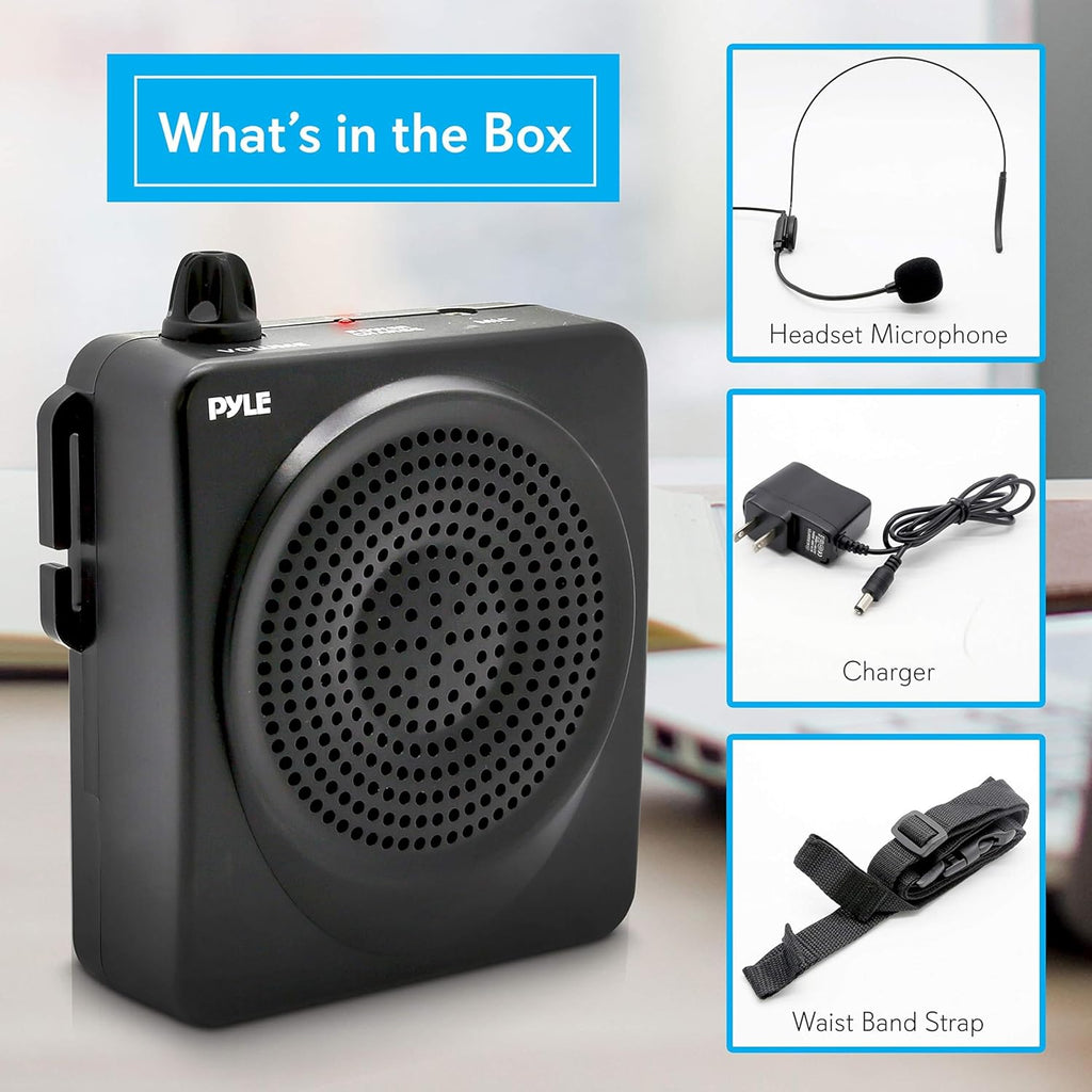 Rear view of the lightweight Pyle wearable speaker highlighting the secure belt clip attachment