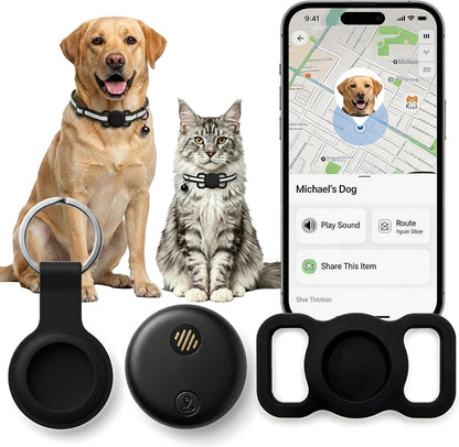 Loverstarlight GPS dog tracker in black showing the front view of the compact smart pet finder.