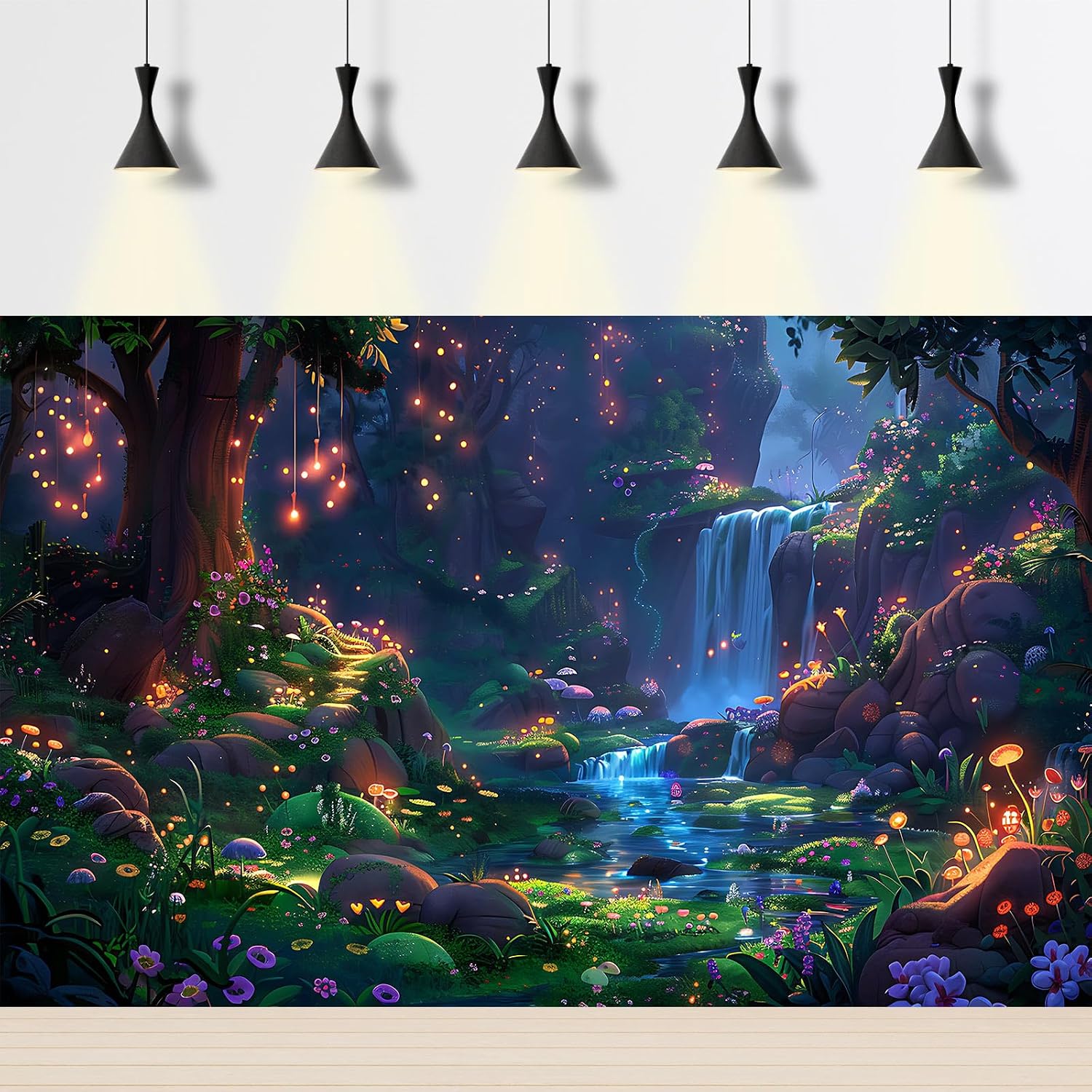 High definition terrarium background poster with magical jungle stream theme