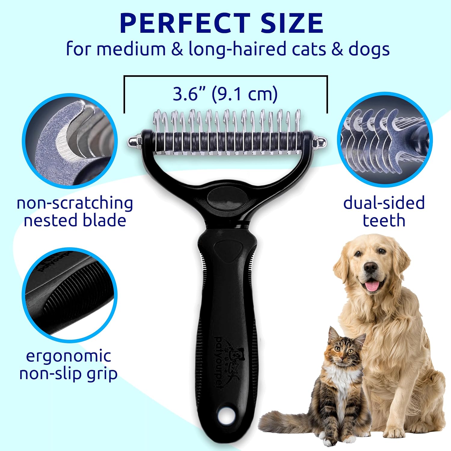 Pat Your Pet dual sided undercoat rake close up