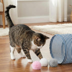 Abeillo plush kitty toy balls pack highlighting the durable artificial fur design for active household pets.