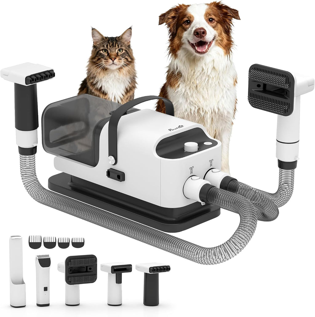 PawHut dog grooming vacuum and dryer kit front view showing the main unit and multi functional attachments.