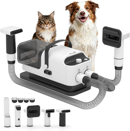 PawHut dog grooming vacuum and dryer kit front view showing the main unit and multi functional attachments.