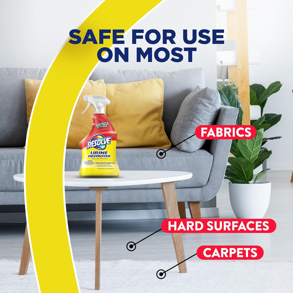 Authentic USA imported Resolve carpet cleaner solution for stubborn pet messes.