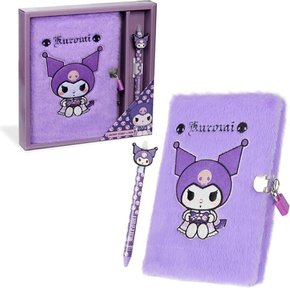 Hello Kitty Kuromi lockable diary and pen set purple front view
