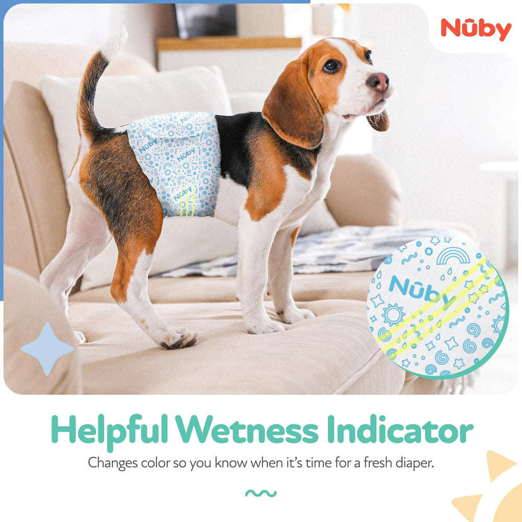 Adjustable fasteners on disposable male dog wraps for a secure and comfortable fit.