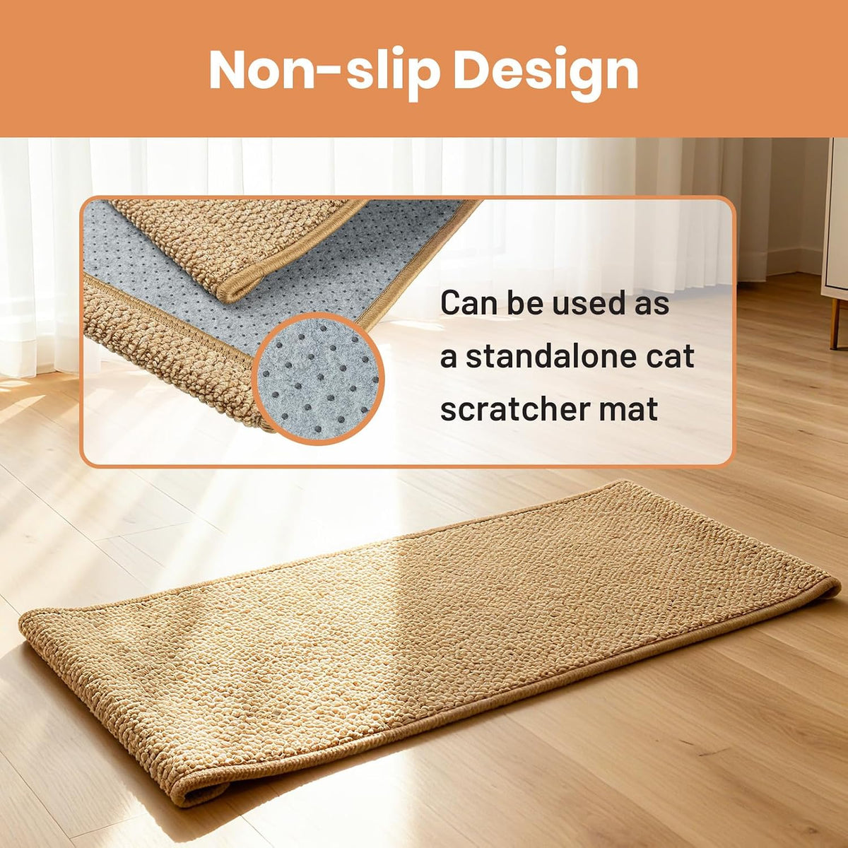 Side profile of Ordora cat scratcher demonstrating wood build