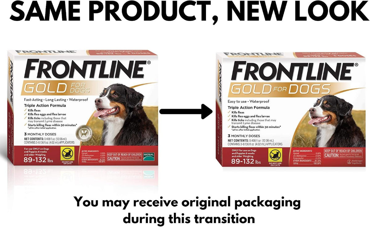 Frontline Gold extra large dog pest protection back label and safety warnings