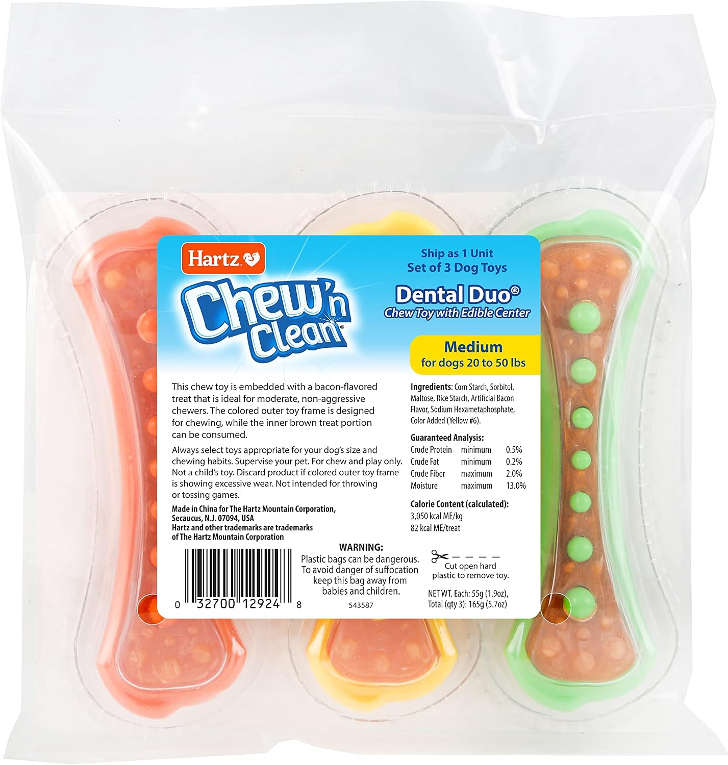 Hartz Chew 'n Clean Dental Duo Dog Treat & Chew Toy, Color Varies, Medium, 3 Pack - Image 9