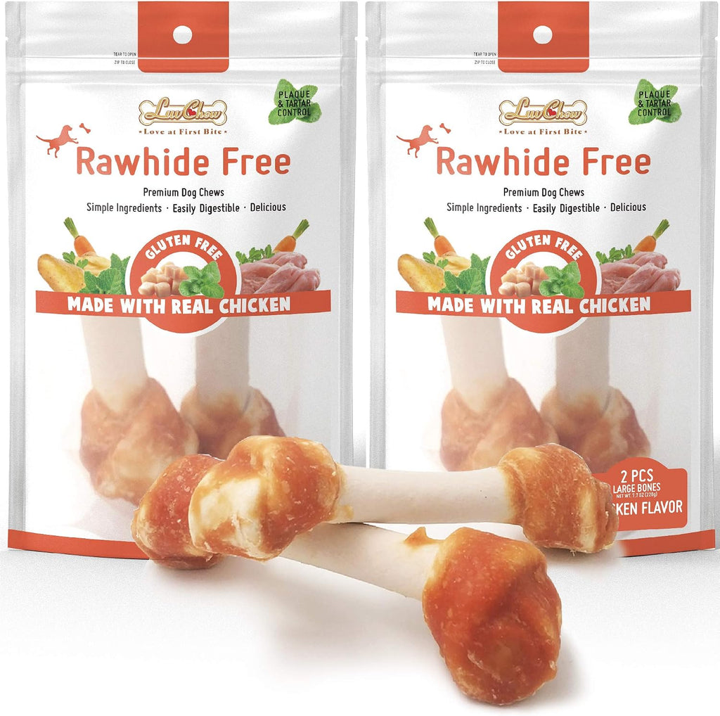 LuvChew Chicken Dog Chew Bones Medium, Rawhide Free, Grain Free, Made with Real Chicken & Wholesome Vegetables, Knotted Bones Medium 5pcs/Pack - Image 12