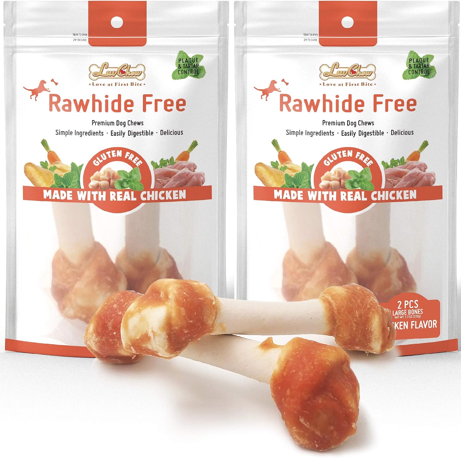 LuvChew Chicken Dog Chew Bones Medium, Rawhide Free, Grain Free, Made with Real Chicken & Wholesome Vegetables, Knotted Bones Medium 5pcs/Pack - Image 12