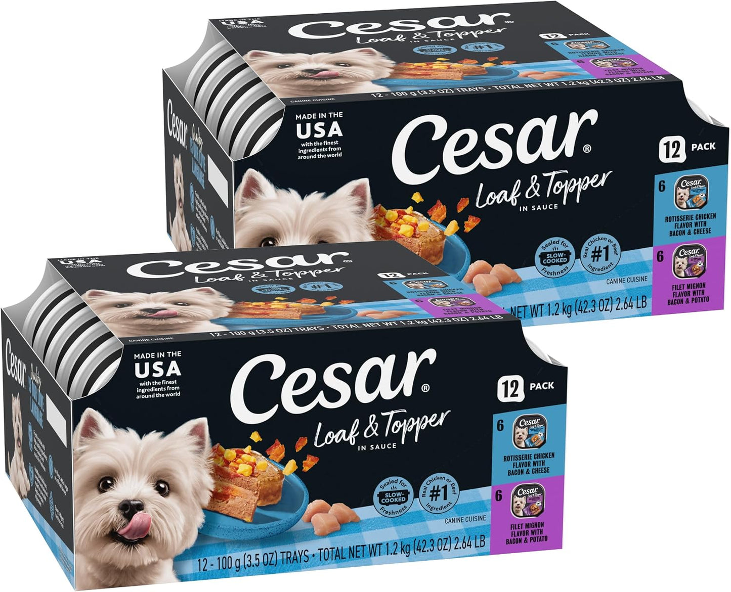 Cesar Loaf in Sauce Wet Dog Food Rotisserie Chicken, Filet Mignon, Angus Beef, and Ham & Egg Flavors Variety Pack, 3.5 oz. Easy Peel Trays (24 Count, Pack of 1) - Image 15
