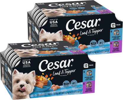 Cesar Loaf in Sauce Wet Dog Food Rotisserie Chicken, Filet Mignon, Angus Beef, and Ham & Egg Flavors Variety Pack, 3.5 oz. Easy Peel Trays (24 Count, Pack of 1) - Image 15